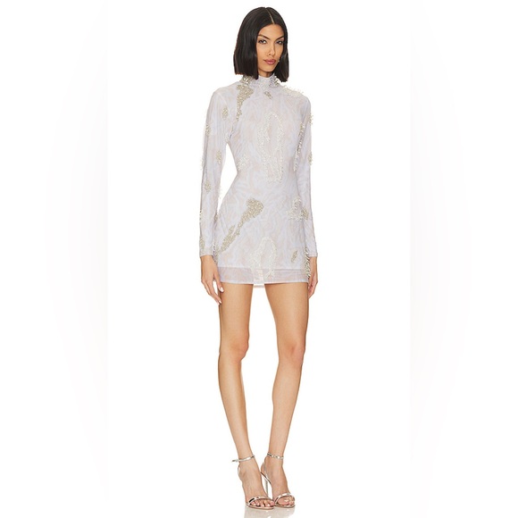 Onalaja Zusi Mock Neck Mini Dress in White & Off White - Picture 2 of 11
